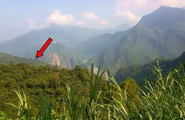 屏東執行分署曾拍賣酒駕義務人的山坡地並扣押土地的禁伐補償金，山坡地位於箭頭所指處
